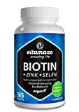 Biotine haute dose 10 000 mcg + sélénium + zinc pour la croissance des cheveux, de la peau et des ongles, 365 comprimés végétaliens...